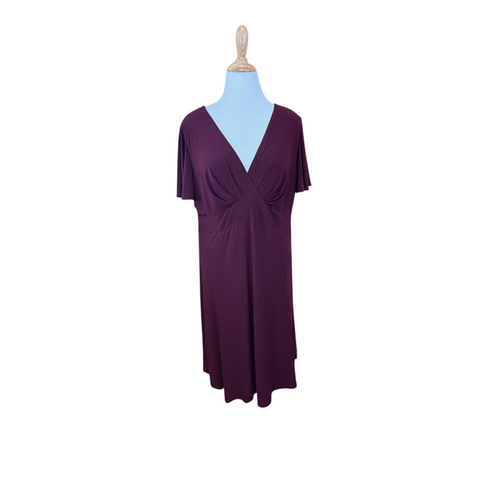 Chaps Womens 18W Burgundy V-Neck Empire Waist Short Sleeve Midi Dress RN 41381